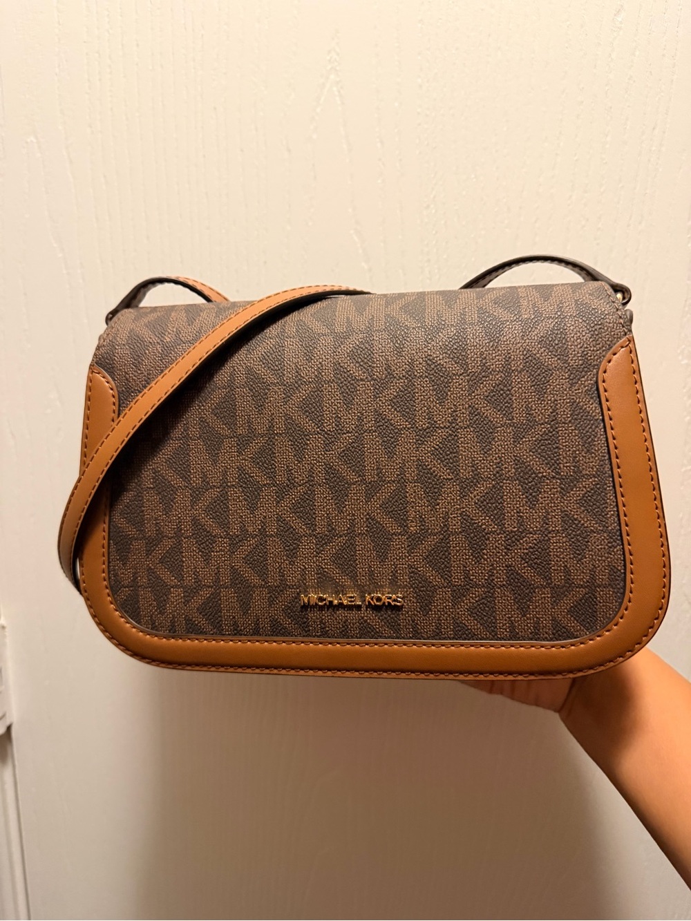 Michael Kors Brown MK Logo Crossbody with Tan Trim